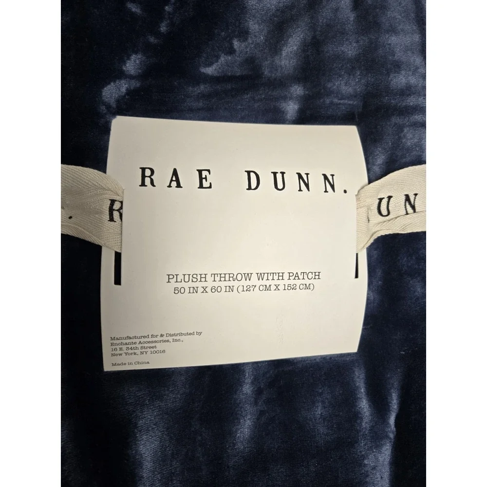 Rae Dunn Printed plush throw blanket soft‎ NEW Home blue